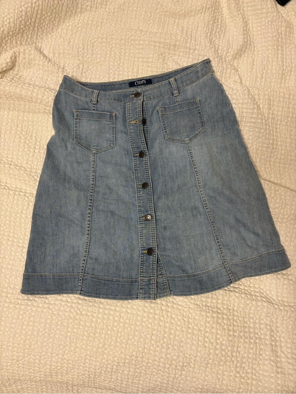 Chaps Light Blue Denim Button-Front A-Line Mini Skirt